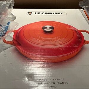 NWT Le Creuset 5QT braiser in discontinued color deep teal + bonus stencil croc